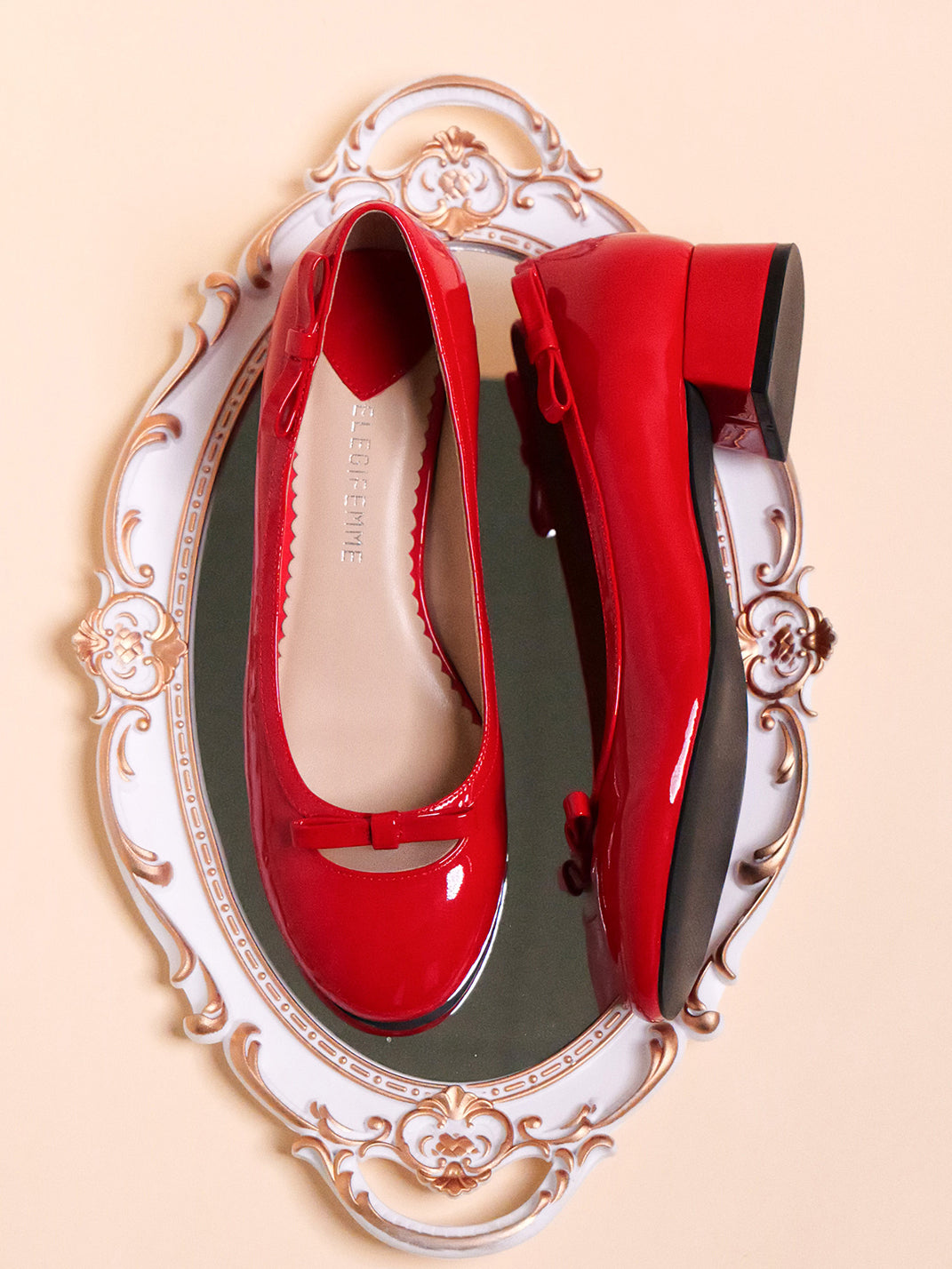 Red Leather Bow Mid-Heel Pumps - View 9