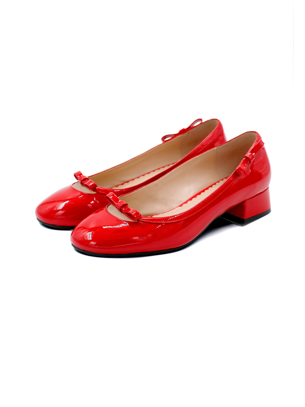 Red Leather Bow Mid-Heel Pumps - View 10