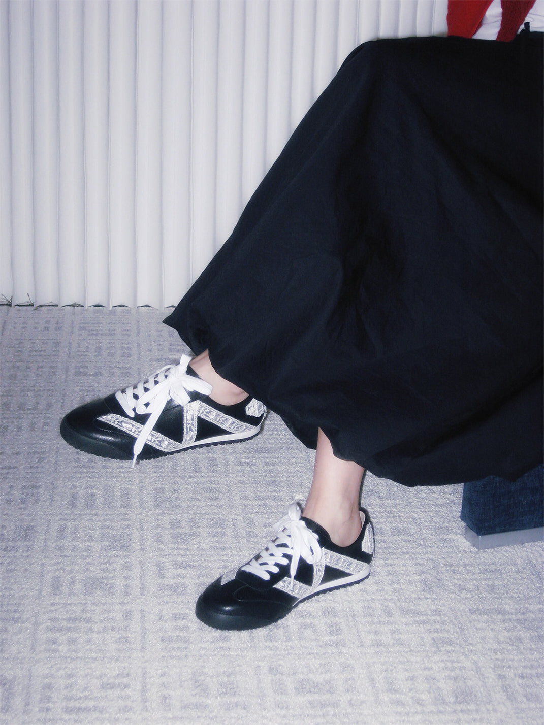 Floral-Lace Leather Low-Profile Sneakers - View 2