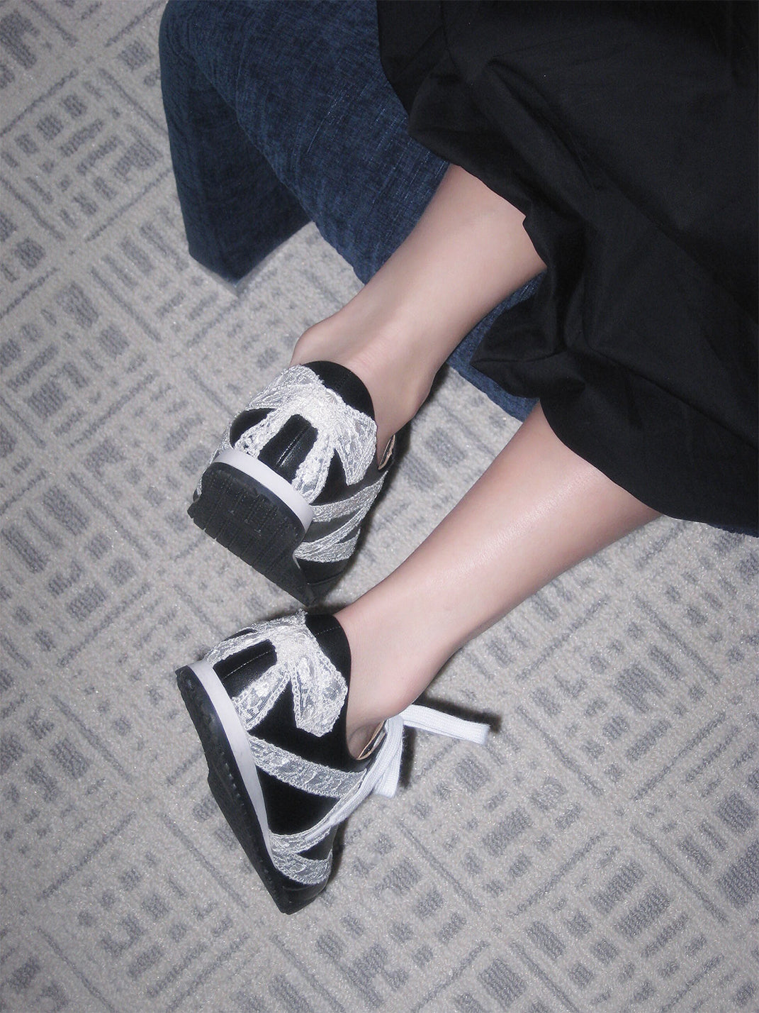 Floral-Lace Leather Low-Profile Sneakers - View 3