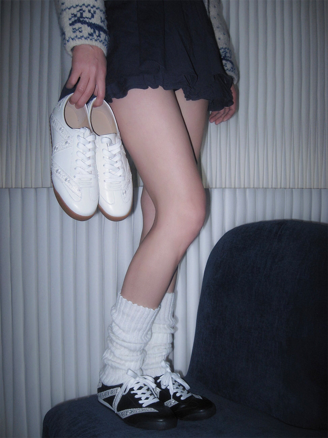 Floral-Lace Leather Low-Profile Sneakers - View 5