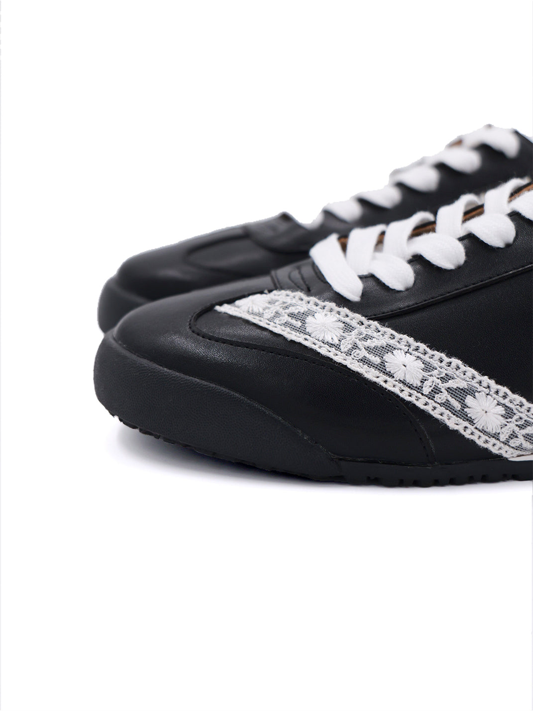 Floral-Lace Leather Low-Profile Sneakers - View 6