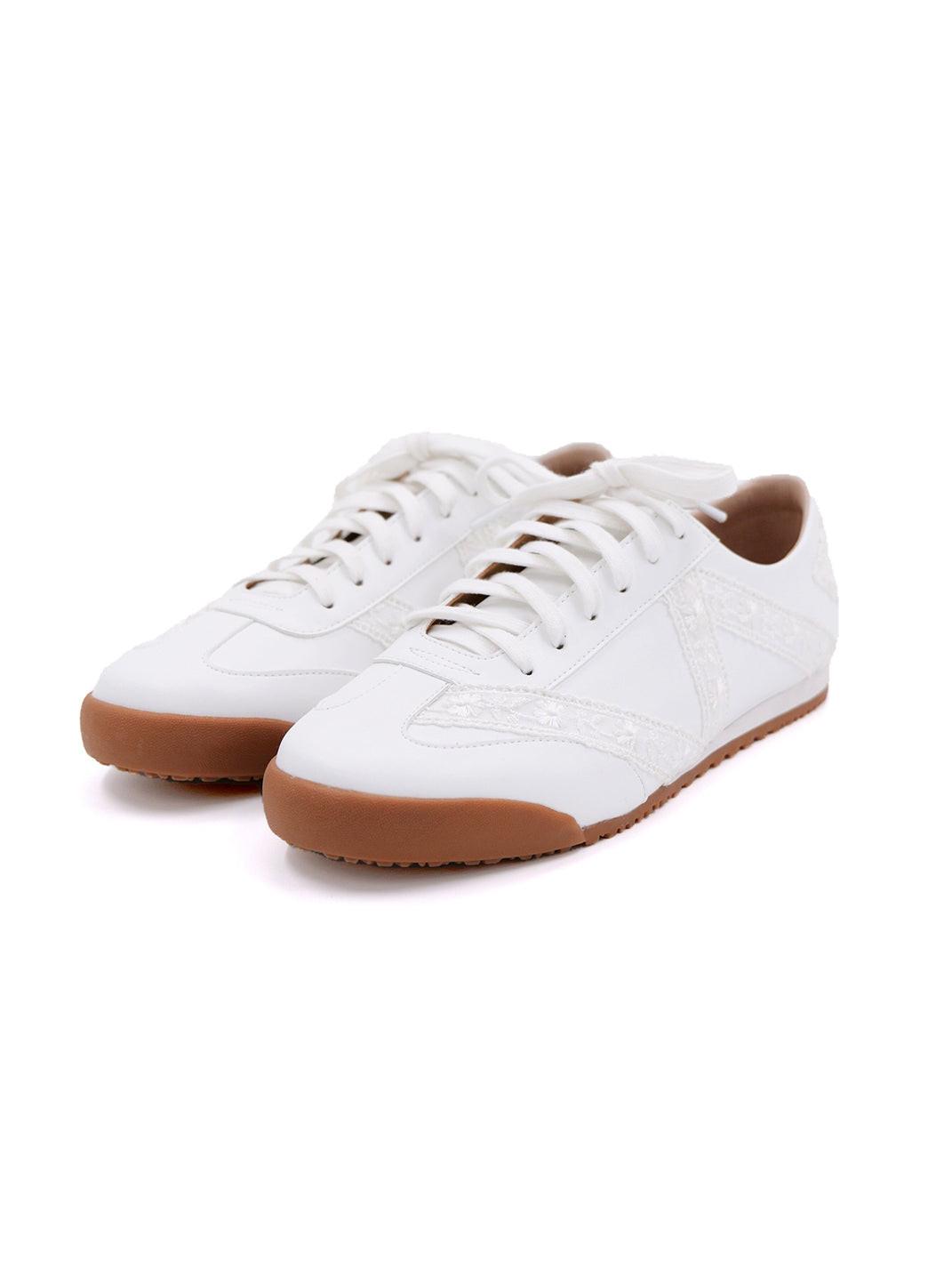 Floral-Lace Leather Low-Profile Sneakers - View 10