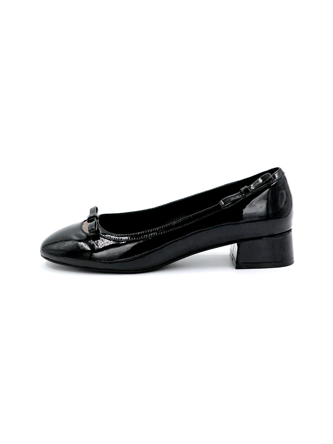 Black Patent Buckle Mid-Heel Pumps