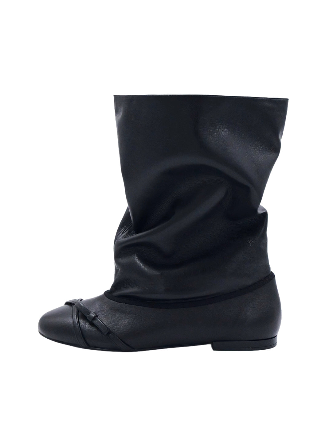 Pleated Foldover Mid-Calf Boots