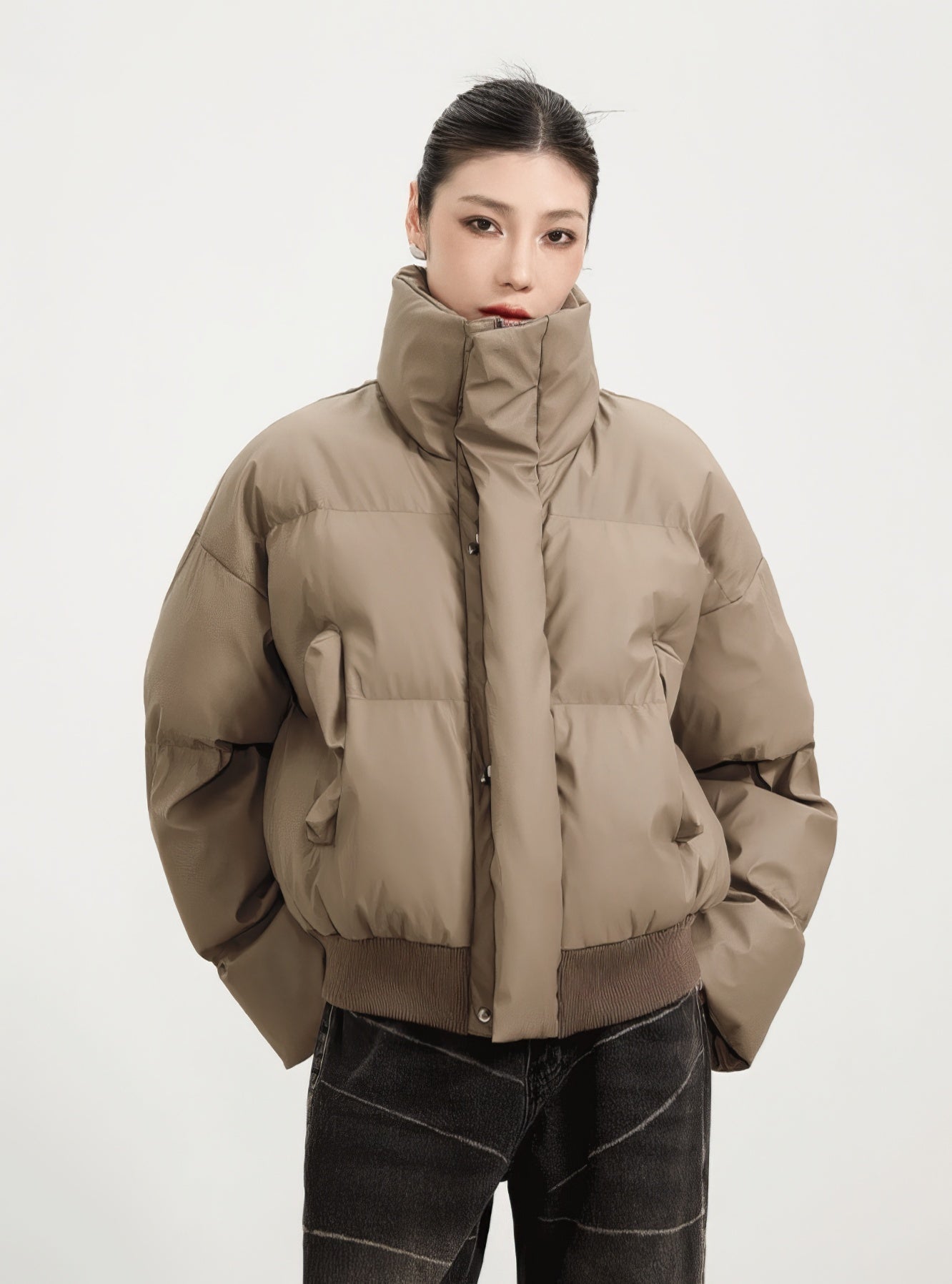 Ribbed Hem Puffer Winter Jacket