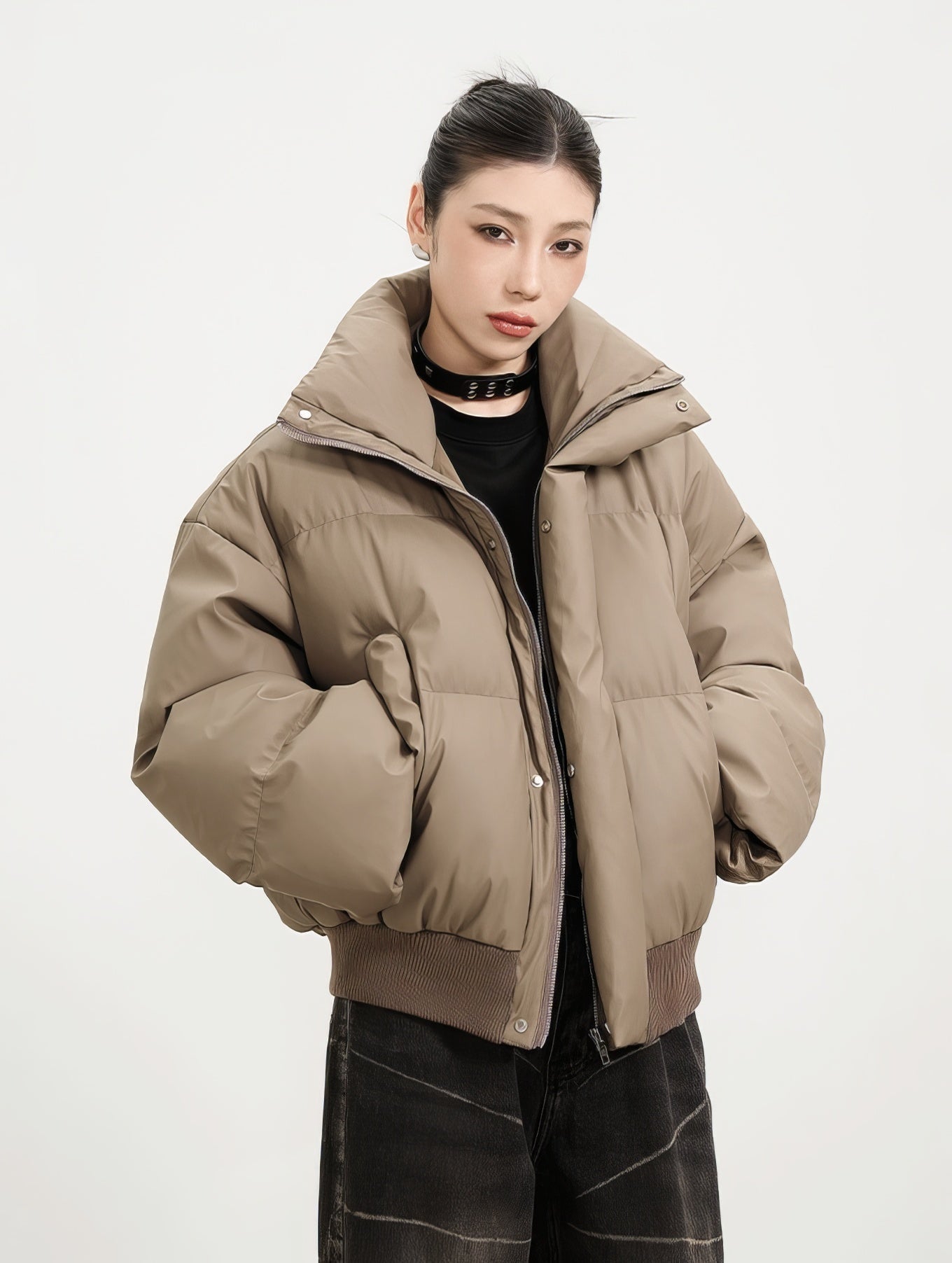 Ribbed Hem Puffer Winter Jacket