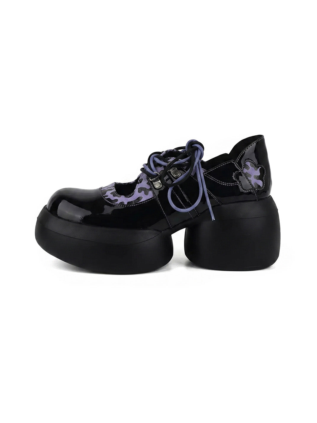 Leopard-Trim Patent Platform Oxfords