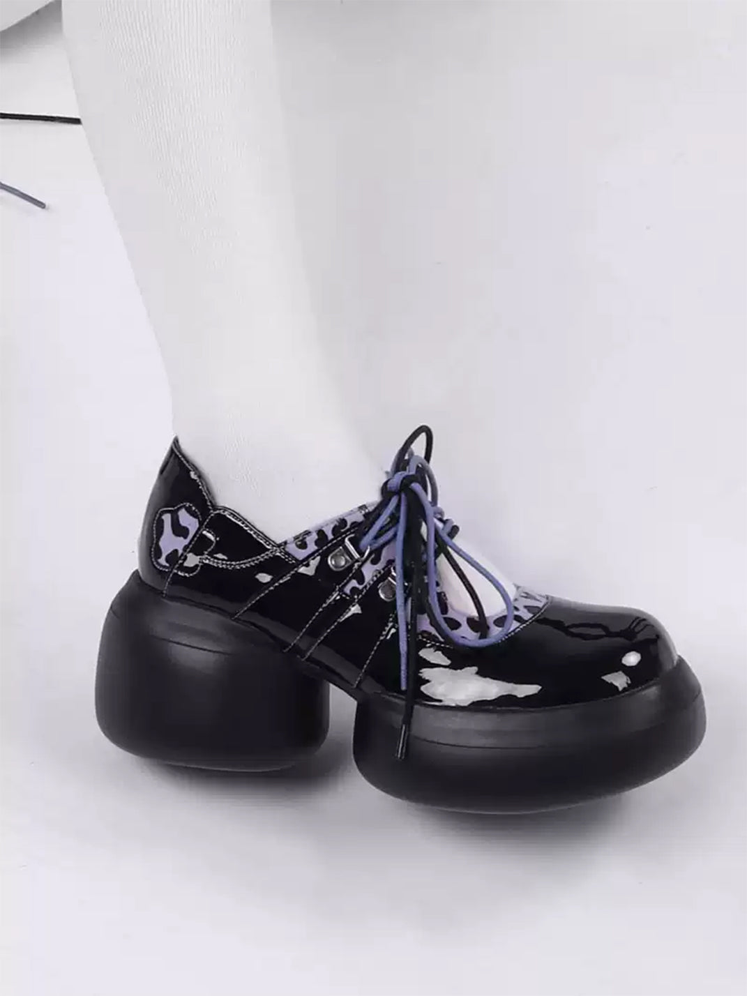 Leopard-Trim Patent Platform Oxfords - View 5