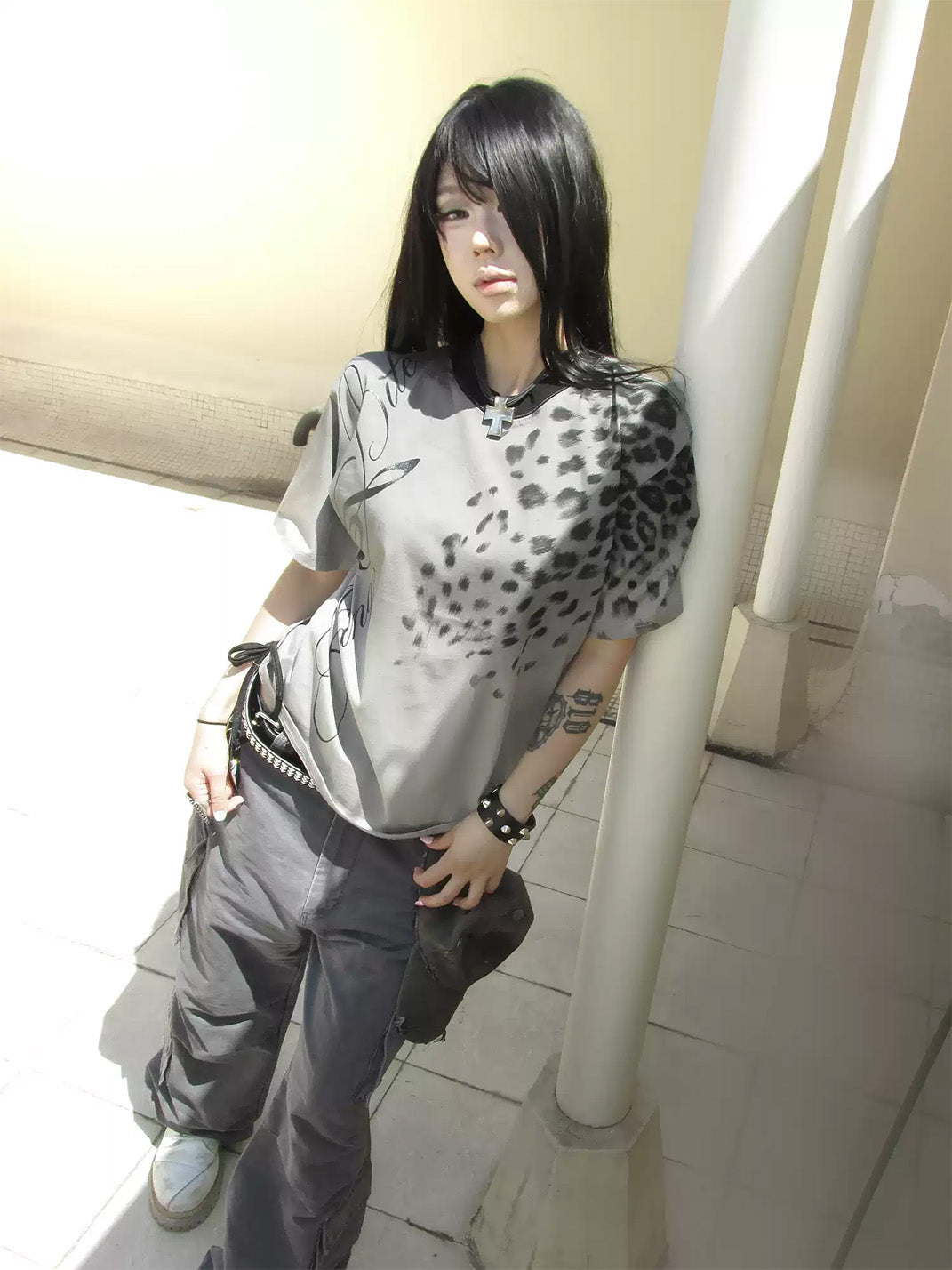 Leopard Note Glitter Cotton T-Shirt - View 5