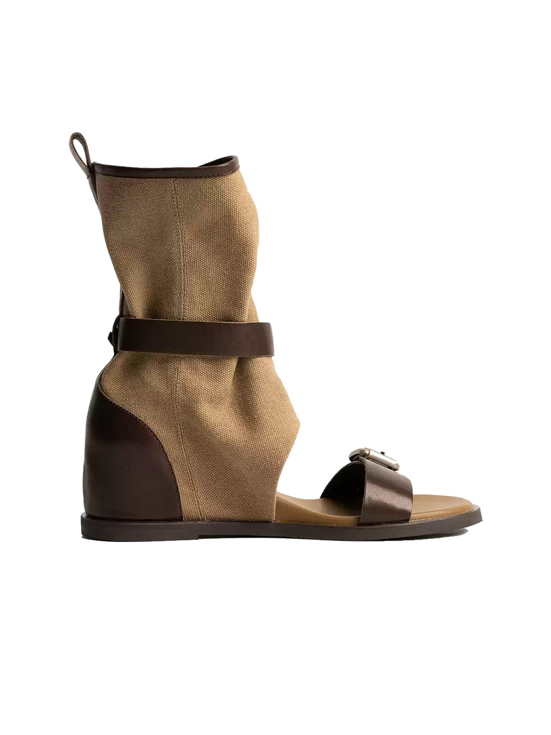 Buckled Canvas Open-Toe Slouch Ankle Boots - view 3