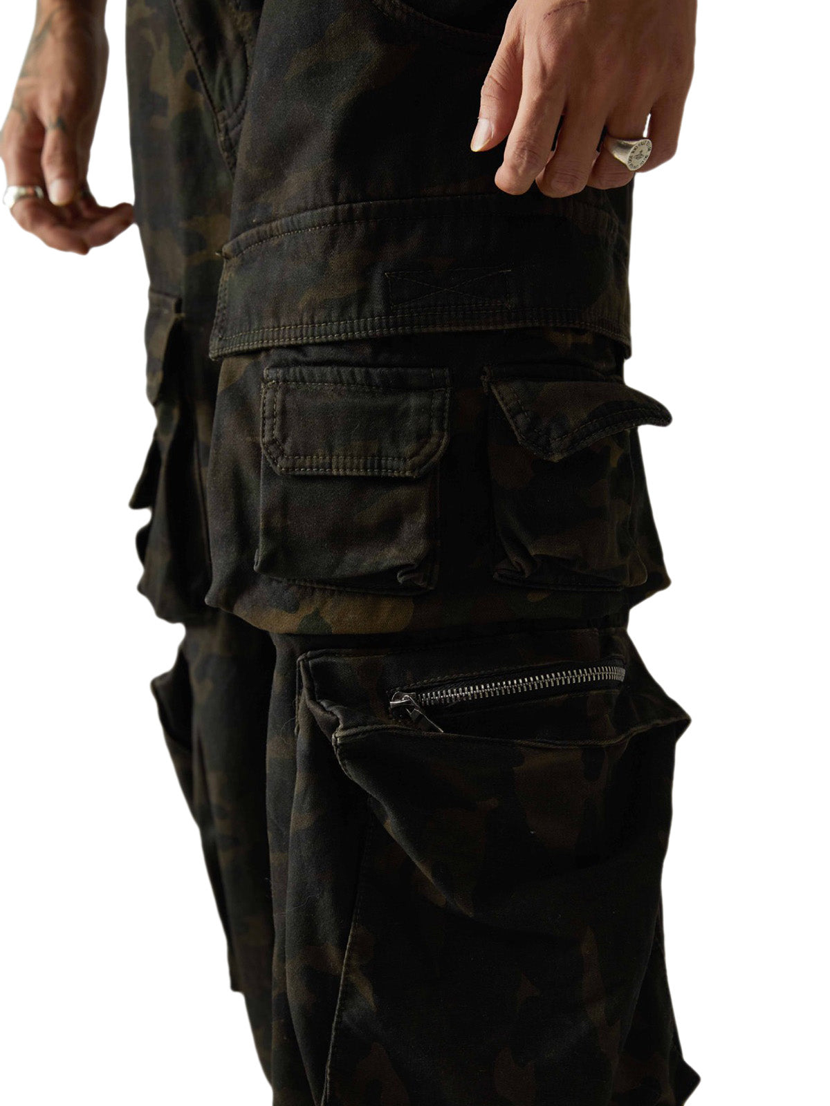 Camo Wide-Leg Cargo Overalls - Streetwear Style