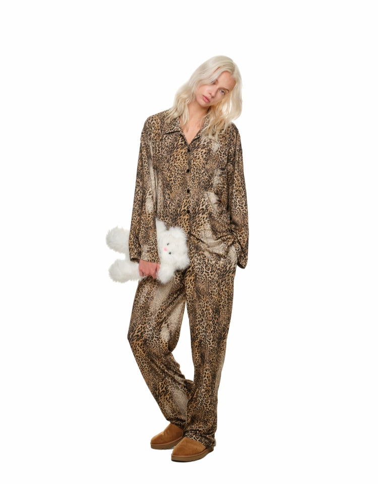 Leopard Print Silk Pajama Set