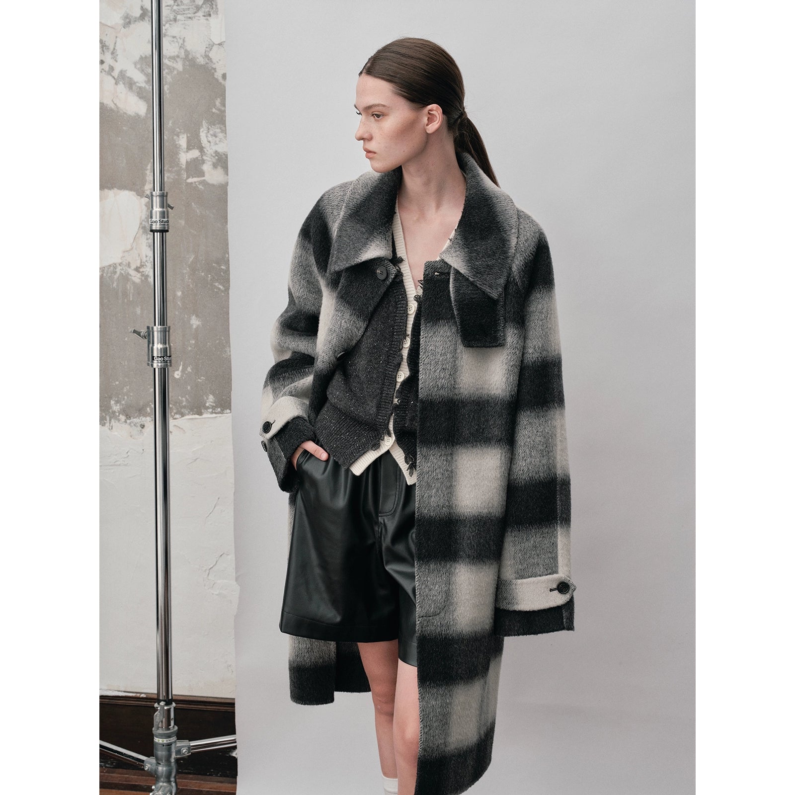 Long Coat with Wide Plaid Wool - chiclara