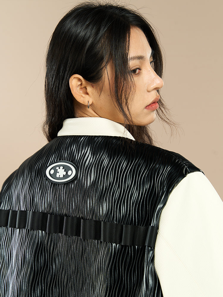 Unique Water Wave Patterned Leather Jacket - chiclara