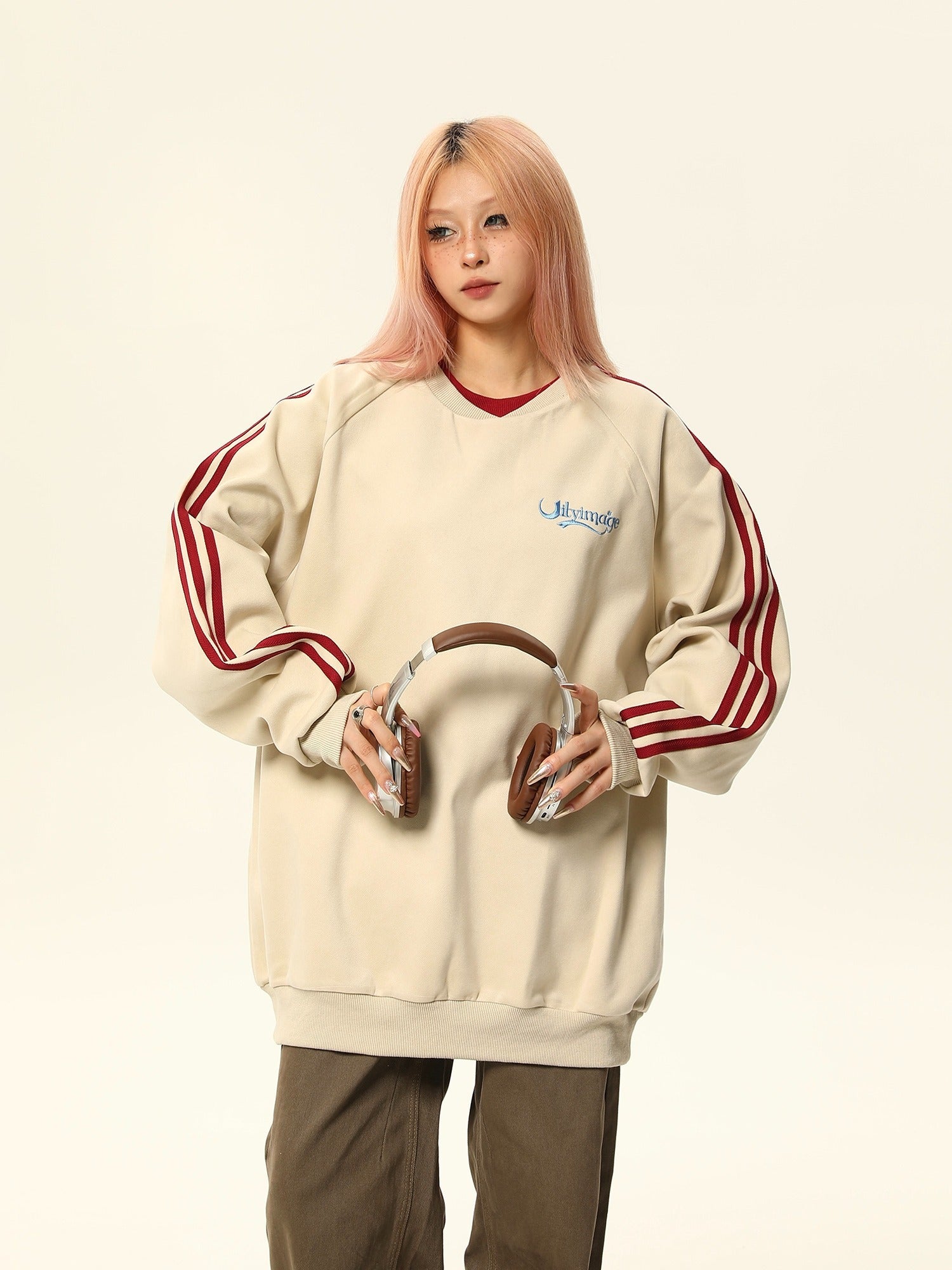 CityImage Striped Sleeve Sweatshirt