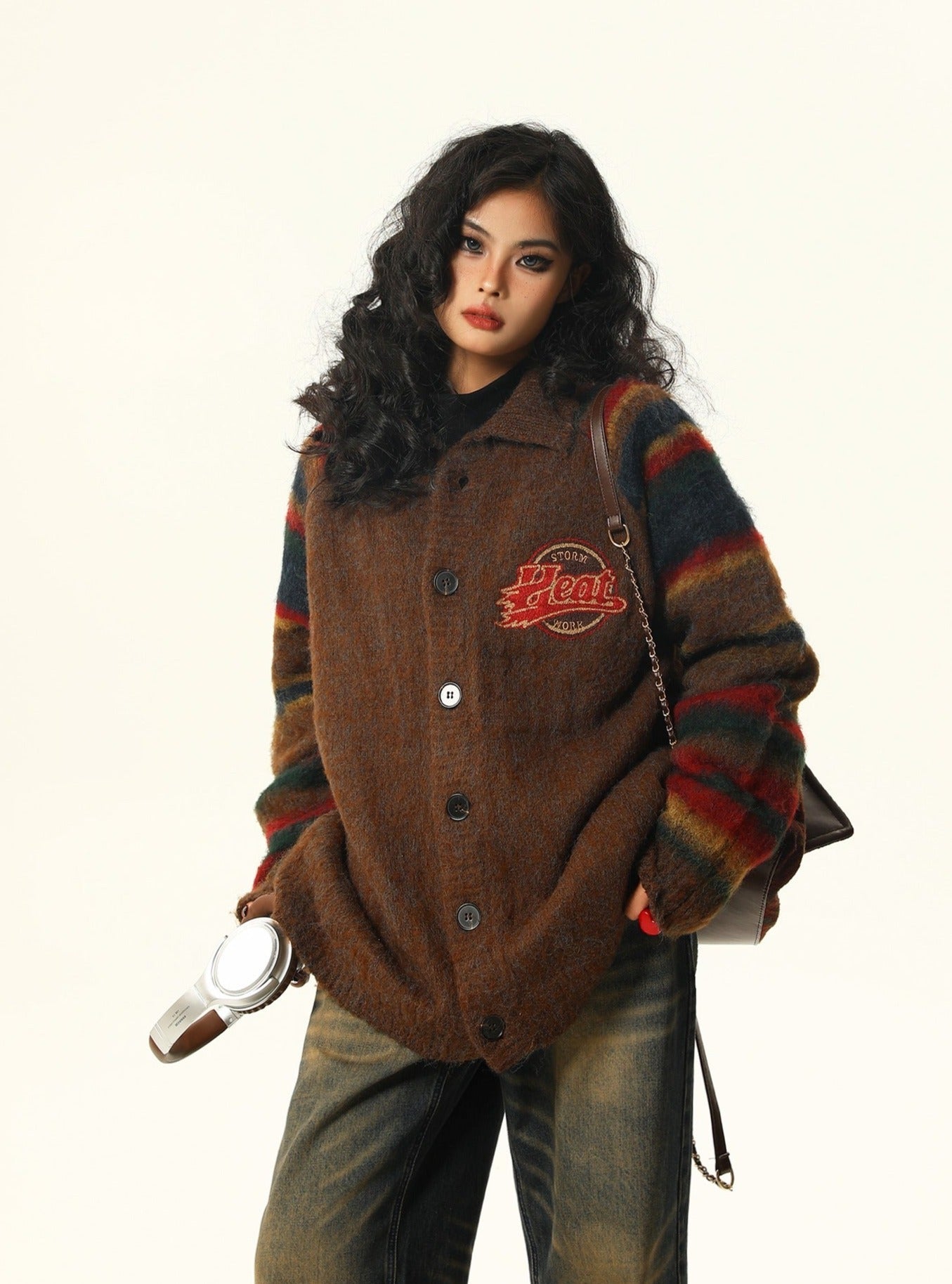 Vintage-Style Varsity Wool Cardigan Coat