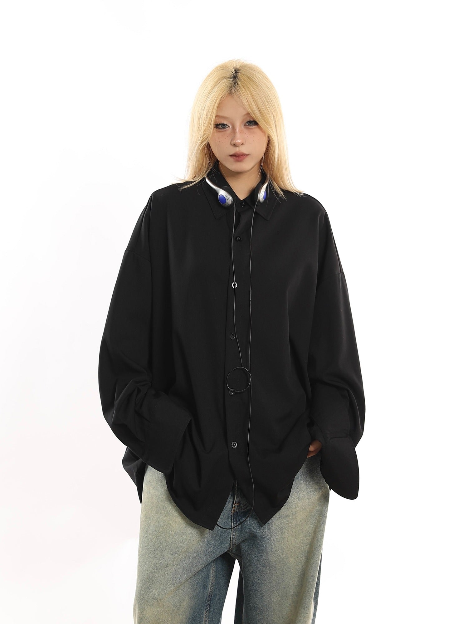 Oversized Button-Down Loose Drap Shirt