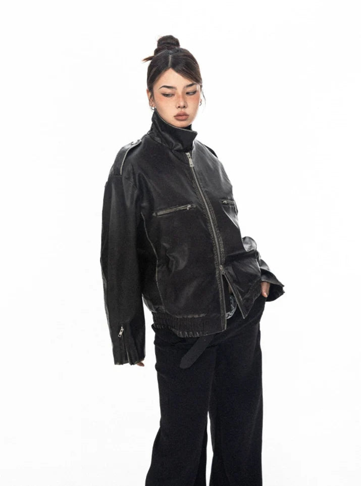 Black Zip-Up Moto Jacket