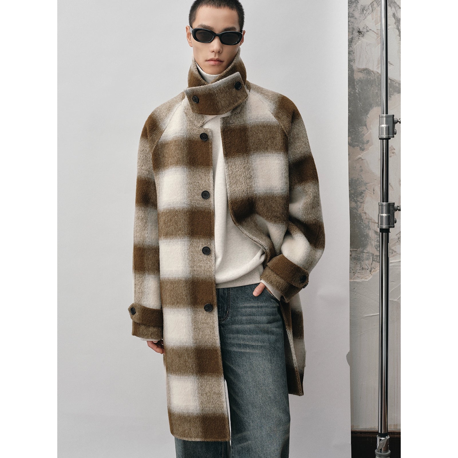 Long Coat with Wide Plaid Wool - chiclara