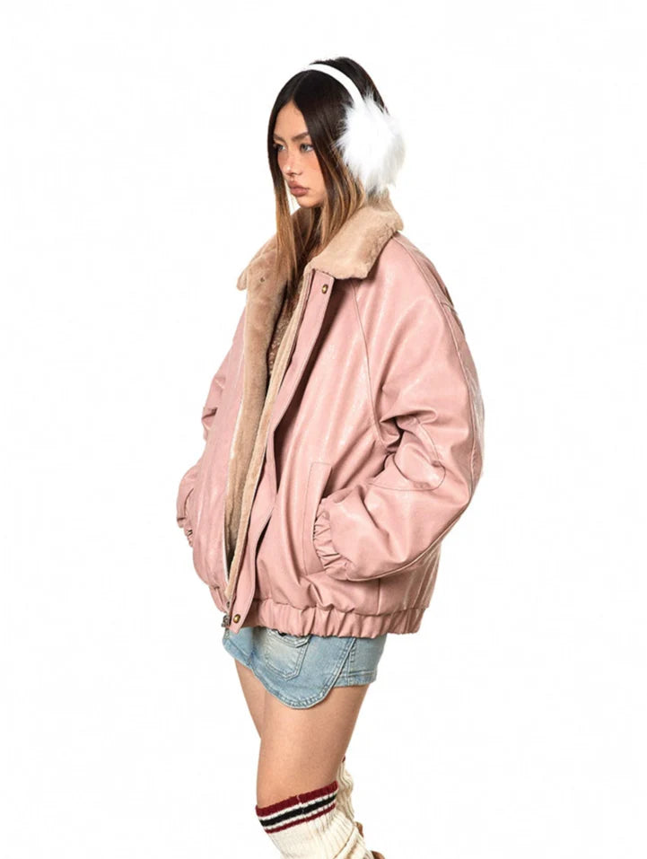 Faux Fur Lined Bomber Oversized Jacket