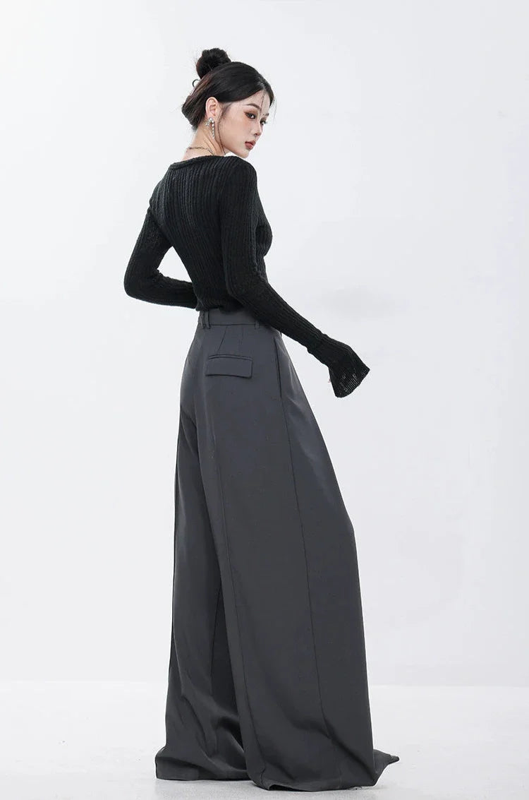 Gray Elegance Wide Leg Pleated Pants