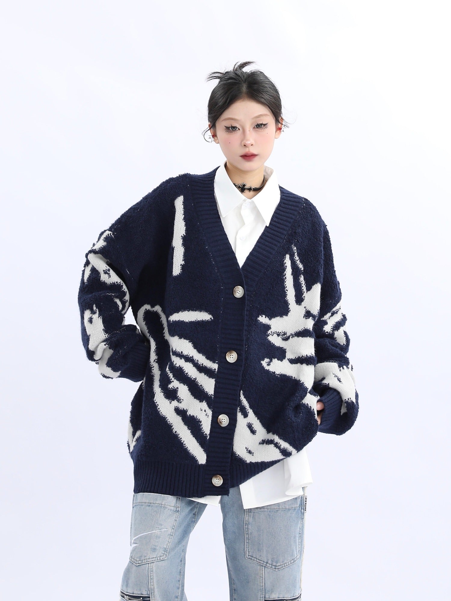 Abstract Pattern Knit Cardigan