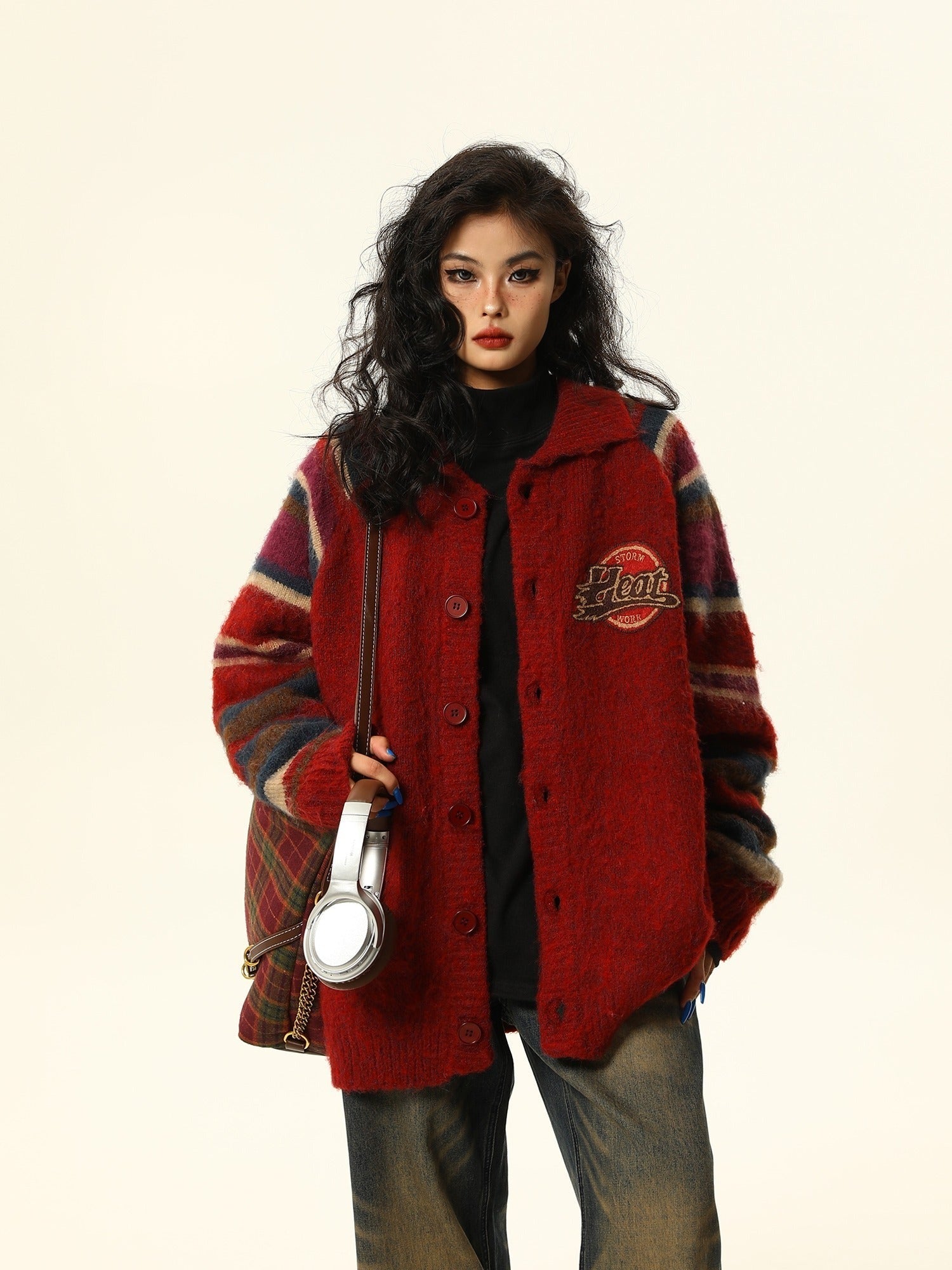 Vintage-Style Varsity Wool Cardigan Coat