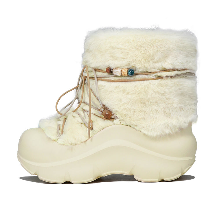 Faux Fur Beaded Platform Snow Boots - View 5