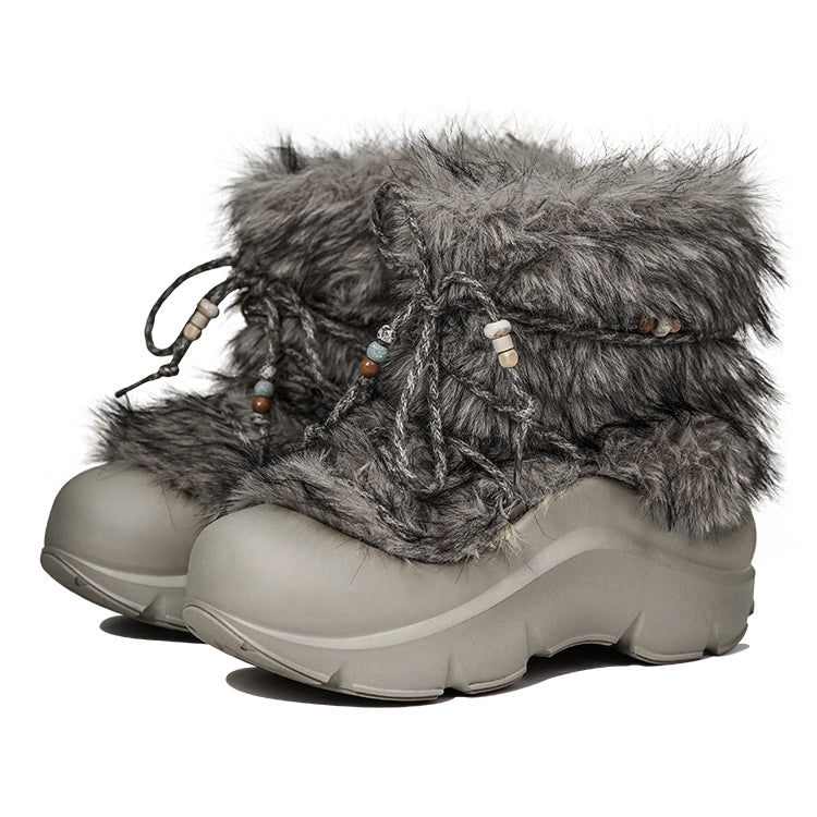 Faux Fur Beaded Platform Snow Boots - View 8