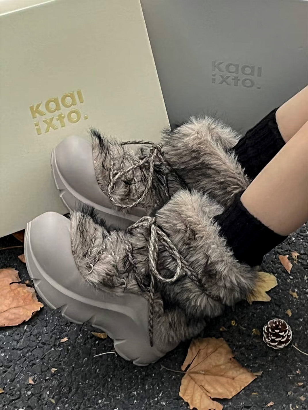 Faux Fur Beaded Platform Snow Boots - View 10