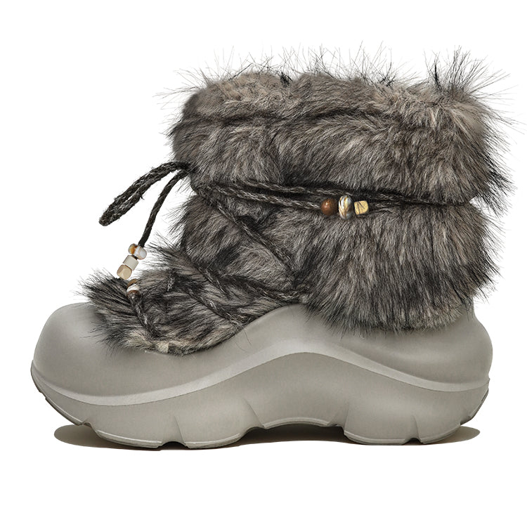 Faux Fur Beaded Platform Snow Boots - View 12