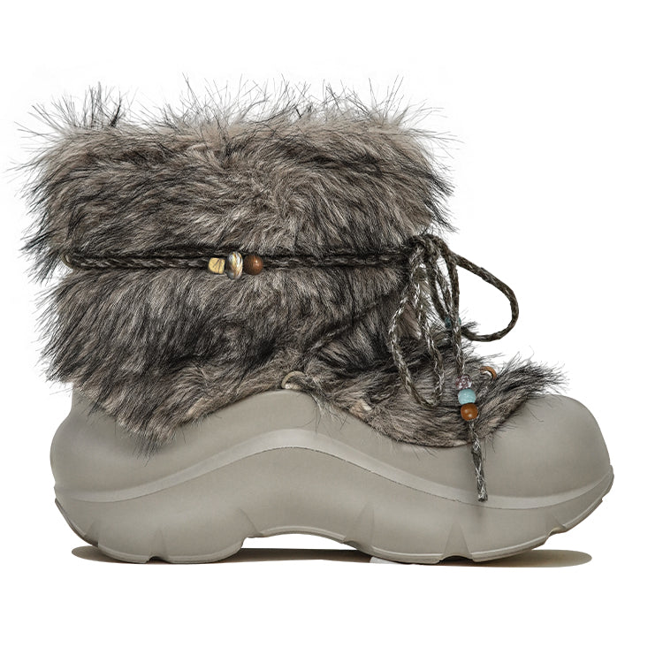 Faux Fur Beaded Platform Snow Boots - View 17