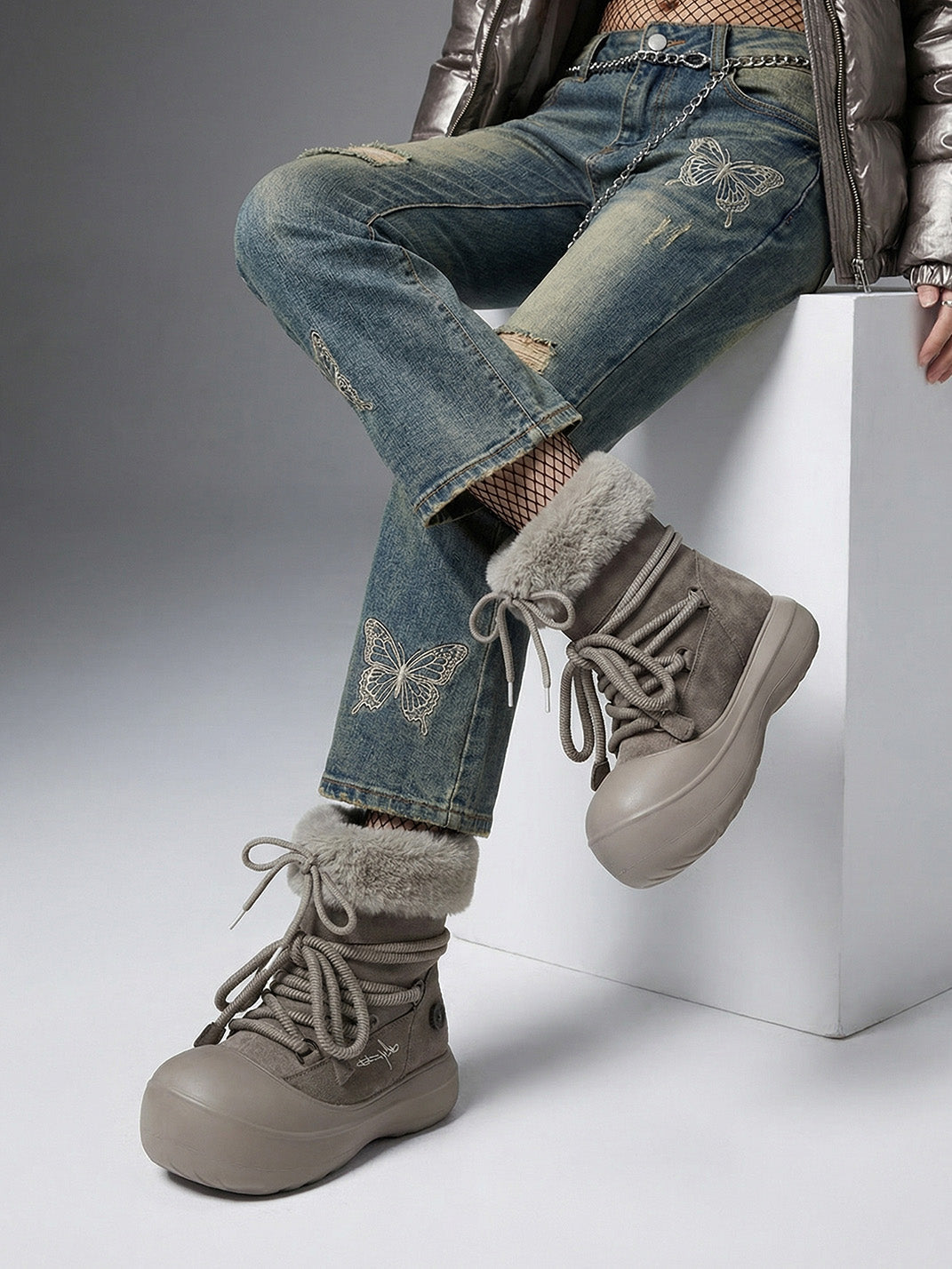 Faux Fur Cuff Platform Snow Boots - View 2