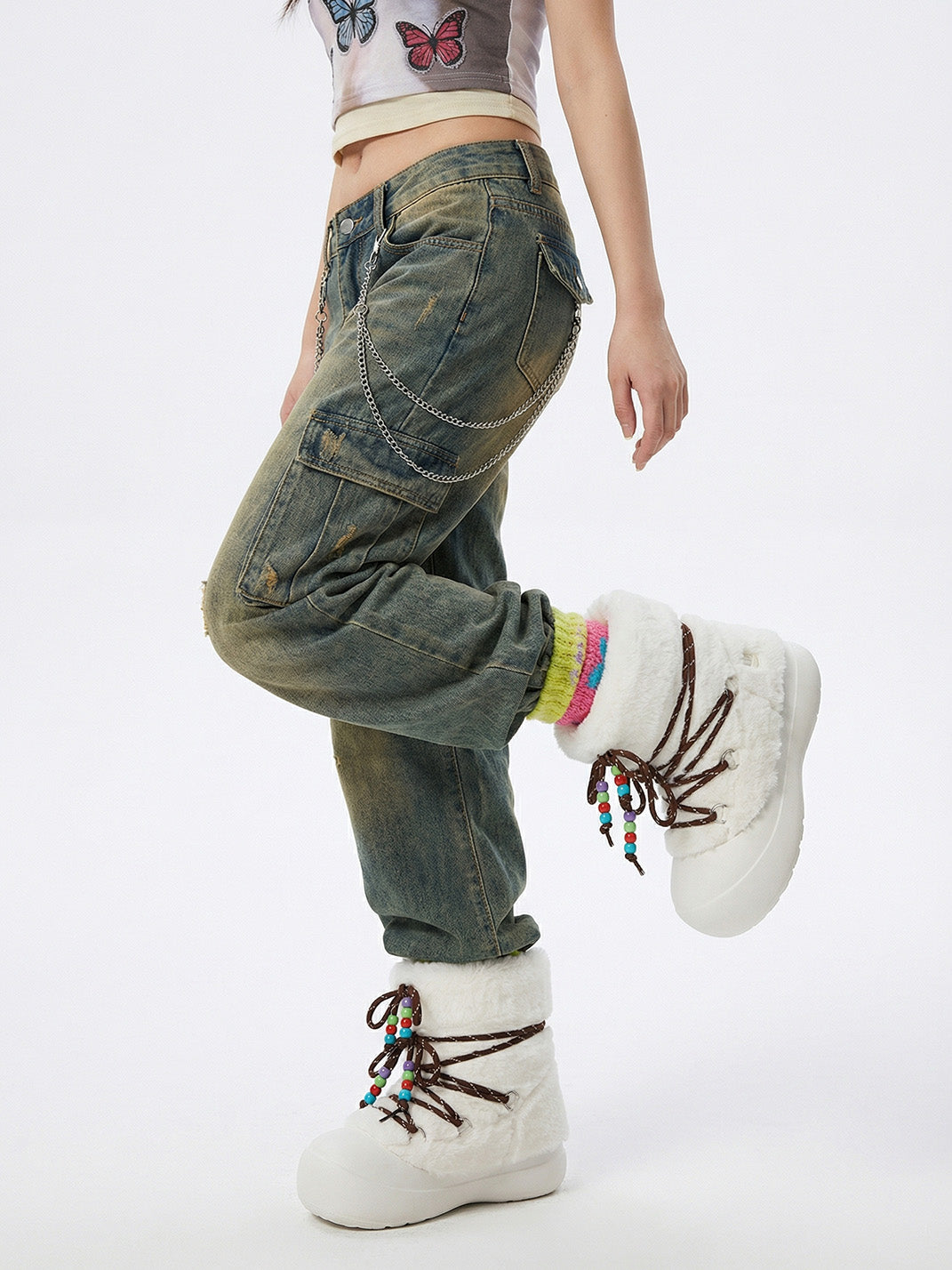 Faux Fur Cuff Platform Snow Boots - View 14
