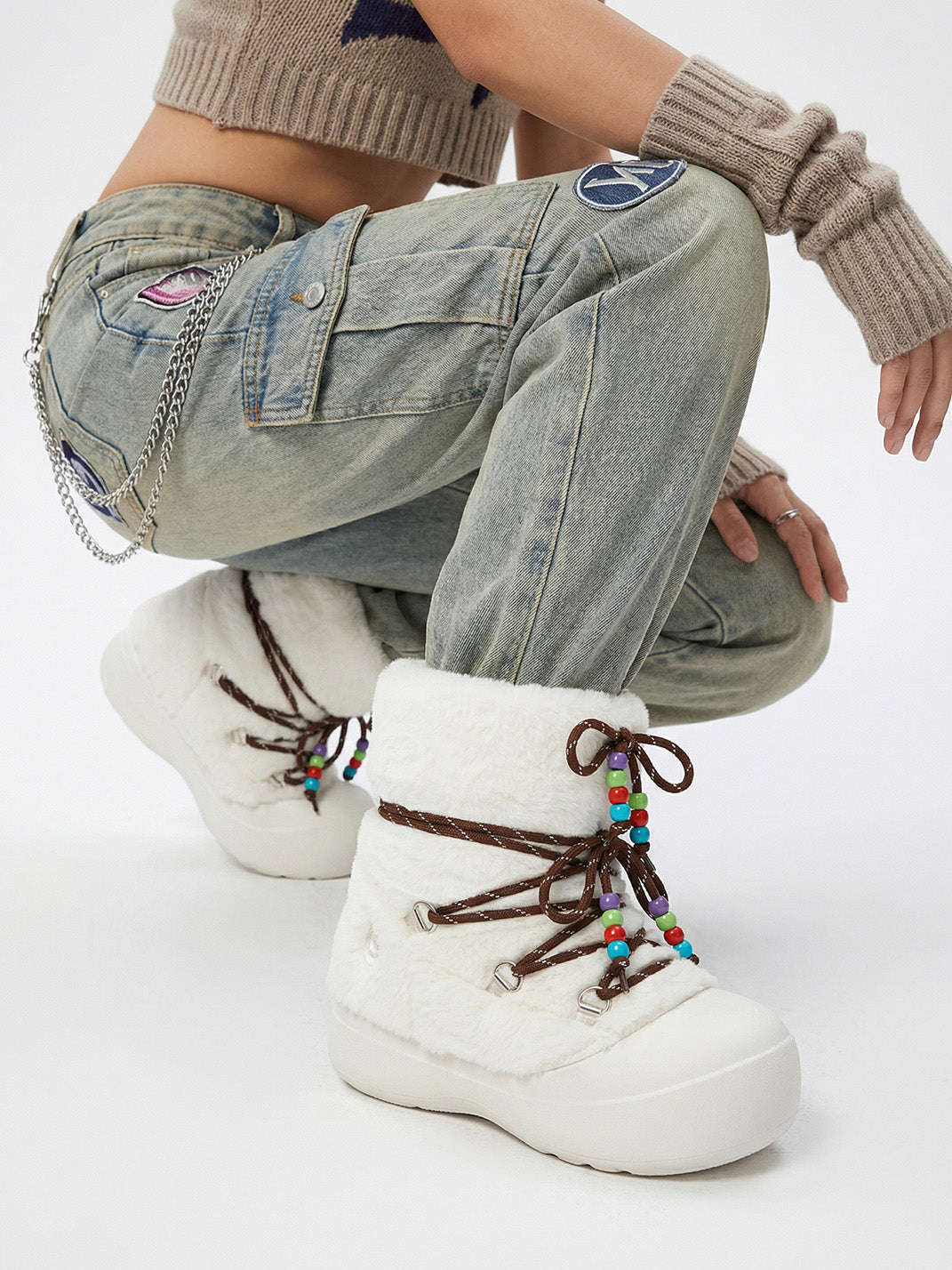 Faux Fur Cuff Platform Snow Boots - View 15