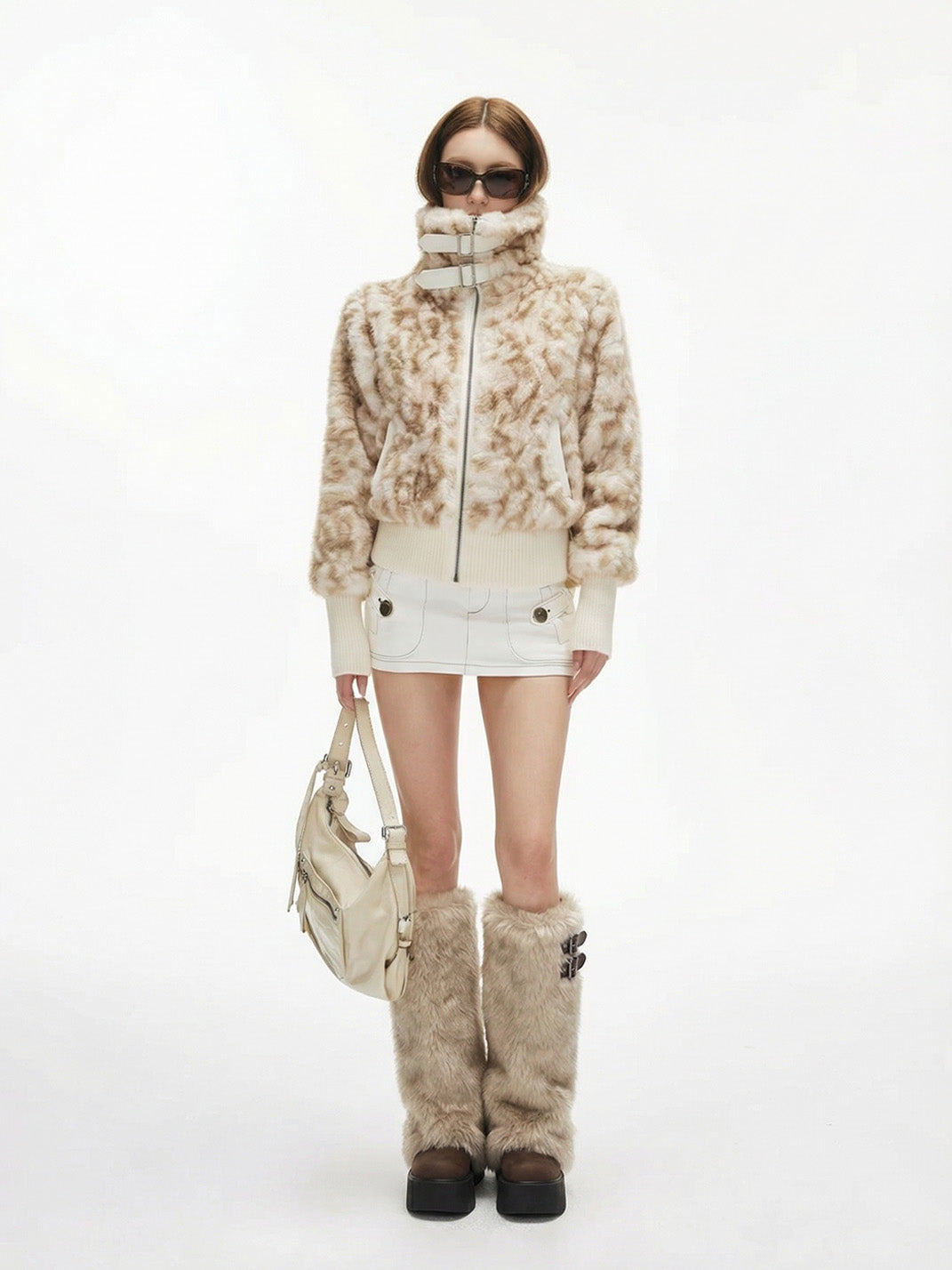 Faux Fur Double-Buckle Platform Tall Boots - View 2