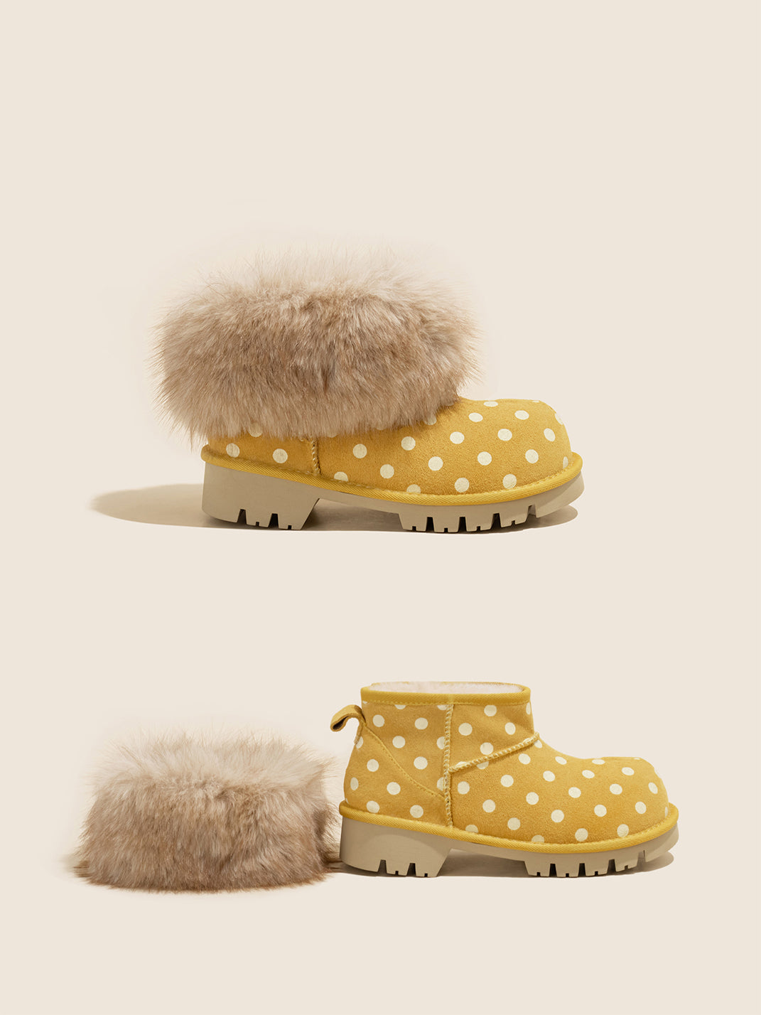 Faux Mink Fur Cuff Platform Snow Boots - View 4