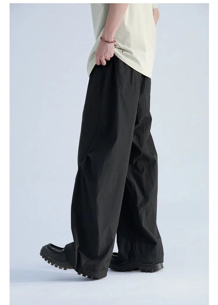 Loose Pleated Track Pants in Solid Color - chiclara