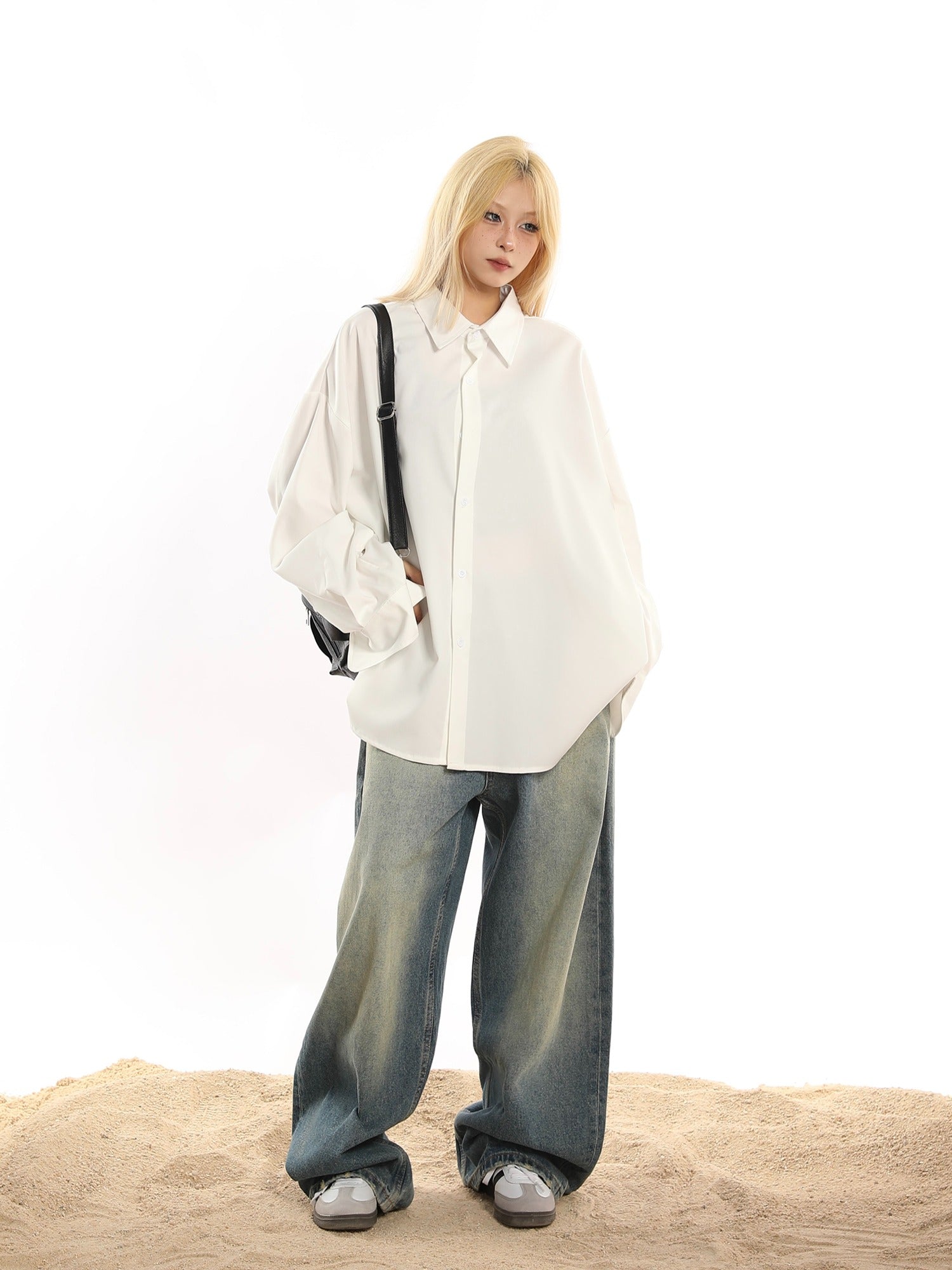 Oversized Button-Down Loose Drap Shirt