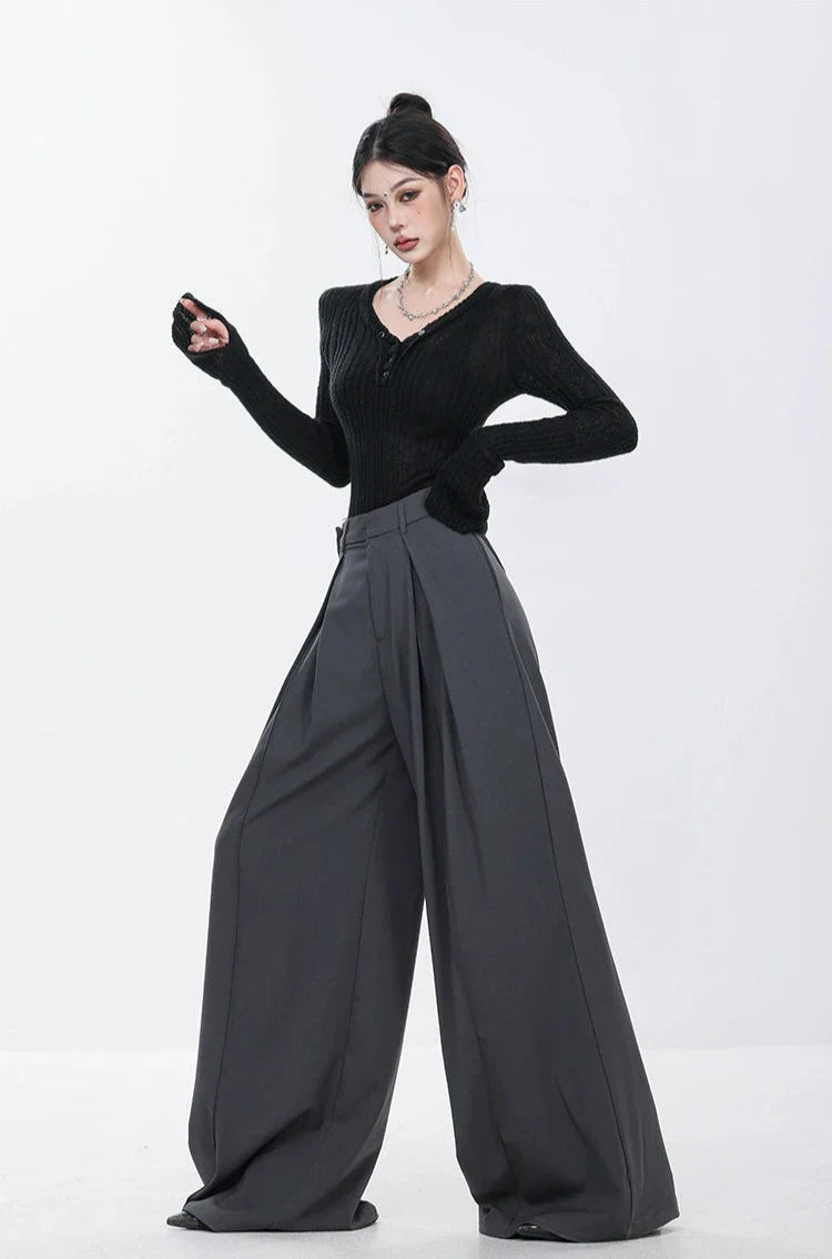 Gray Elegance Wide Leg Pleated Pants