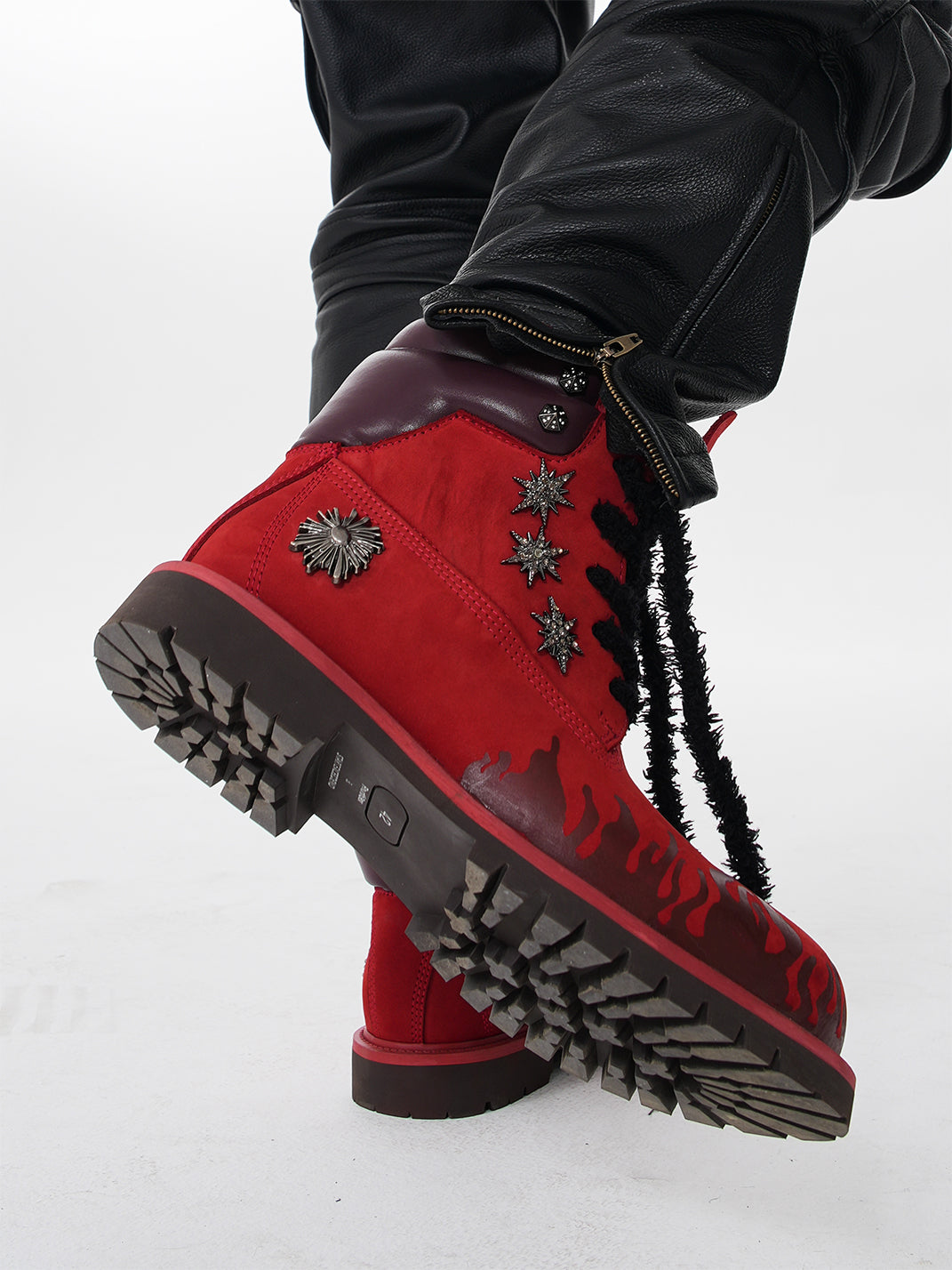 Flame Applique Genuine Leather Combat Boots - View 3