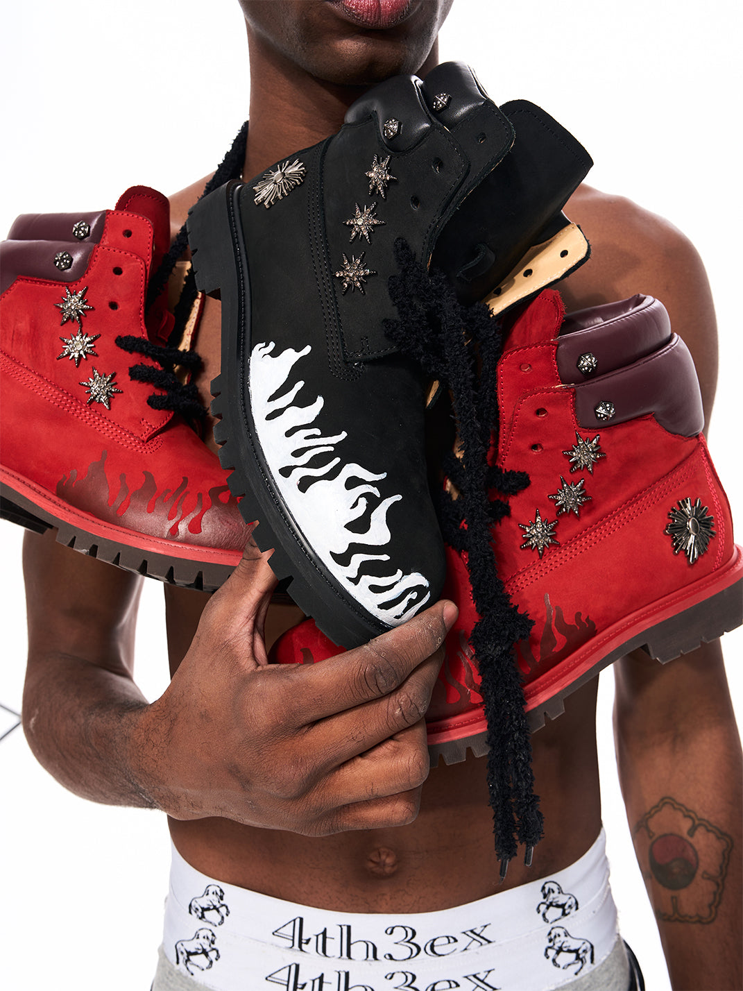 Flame Applique Genuine Leather Combat Boots - View 6