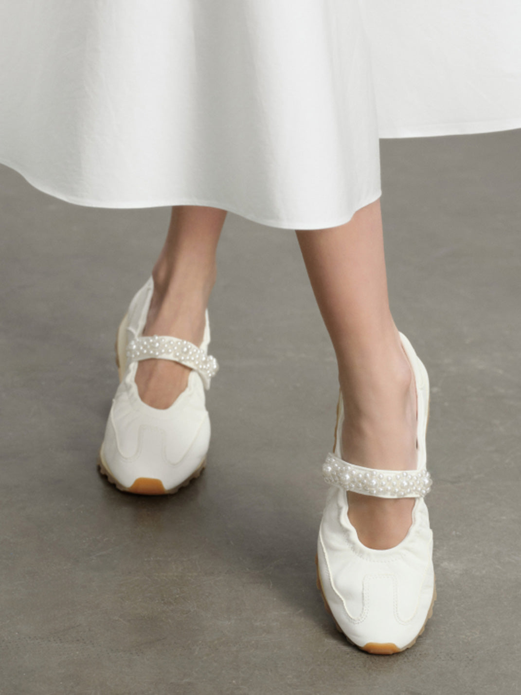 Pearl-Strap Leather Ballet Mary Janes - View 3
