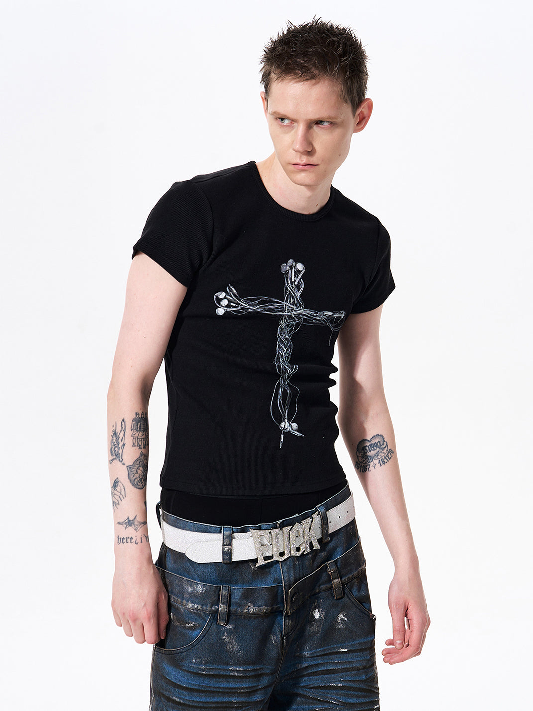 Cross-Headphone Graphic Slim T-Shirt - View 2