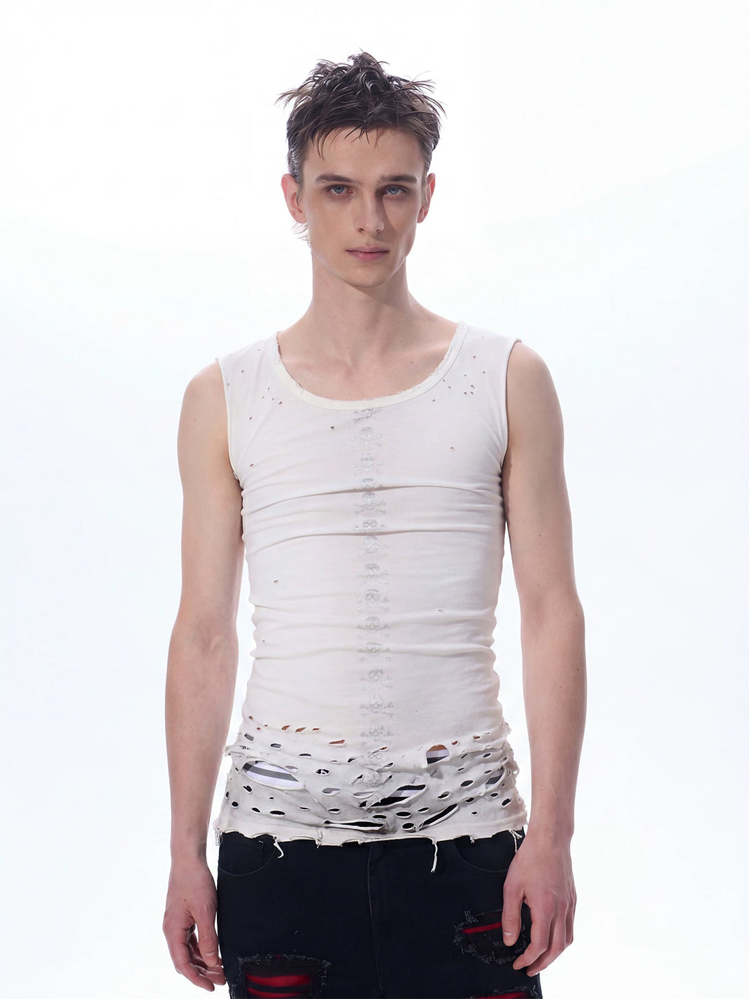 Ripped Skull Graphic Cotton Tank Top