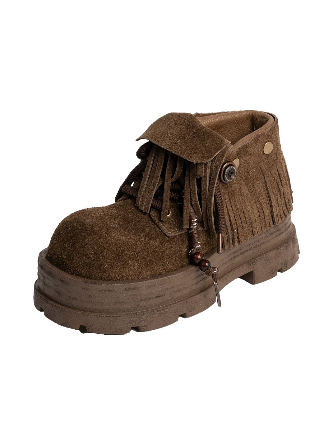Fringed Suede Cuff Platform Ankle Boots - product view