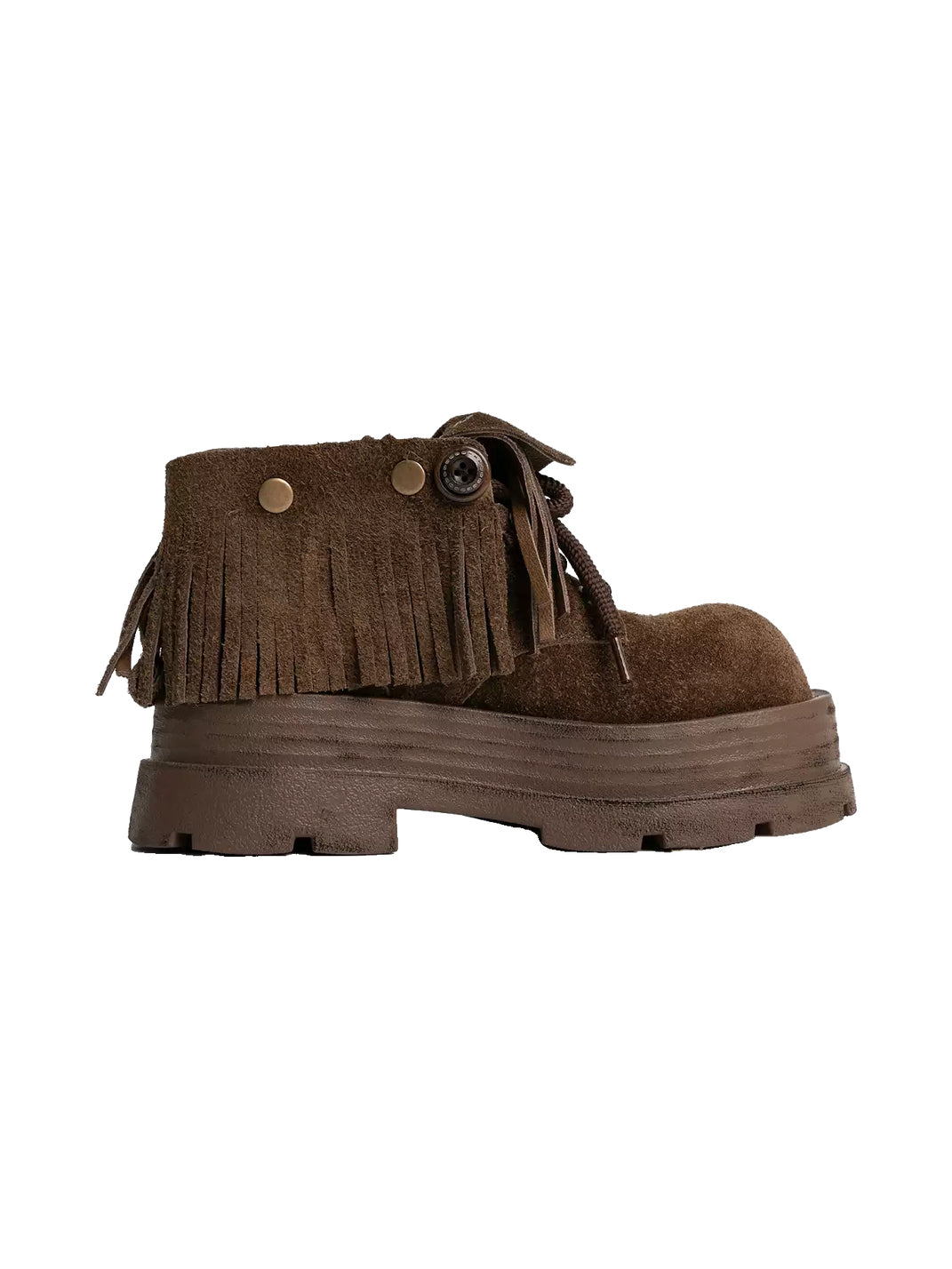 Fringed Suede Cuff Platform Ankle Boots - view 2