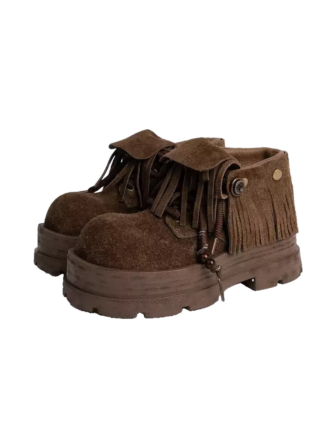 Fringed Suede Cuff Platform Ankle Boots - view 3