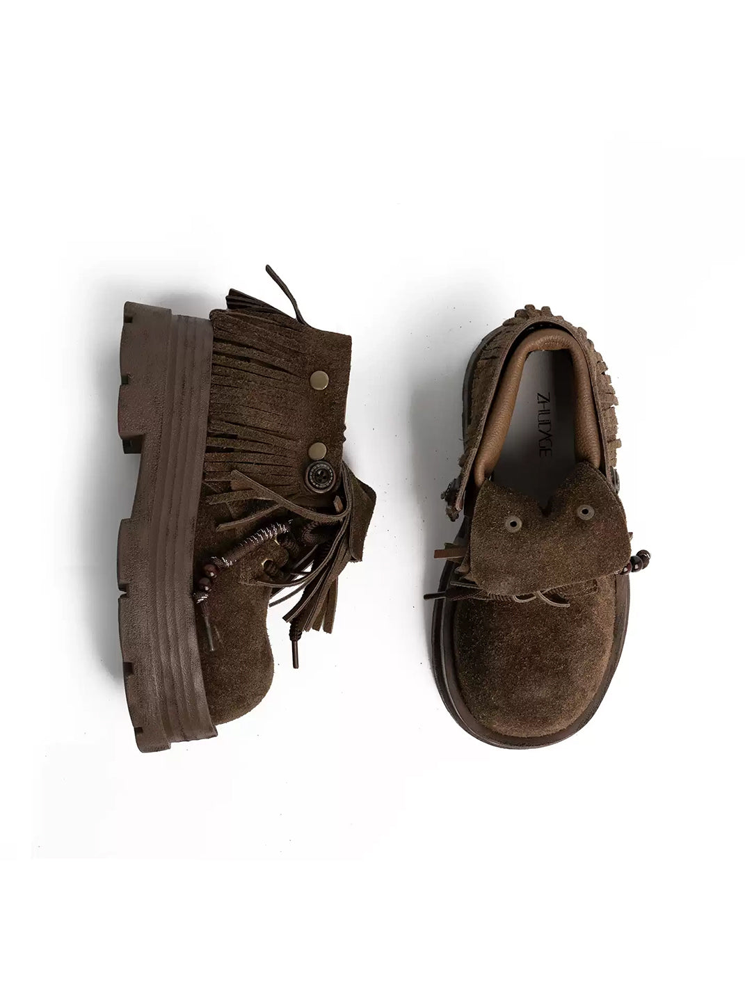 Fringed Suede Cuff Platform Ankle Boots - view 6
